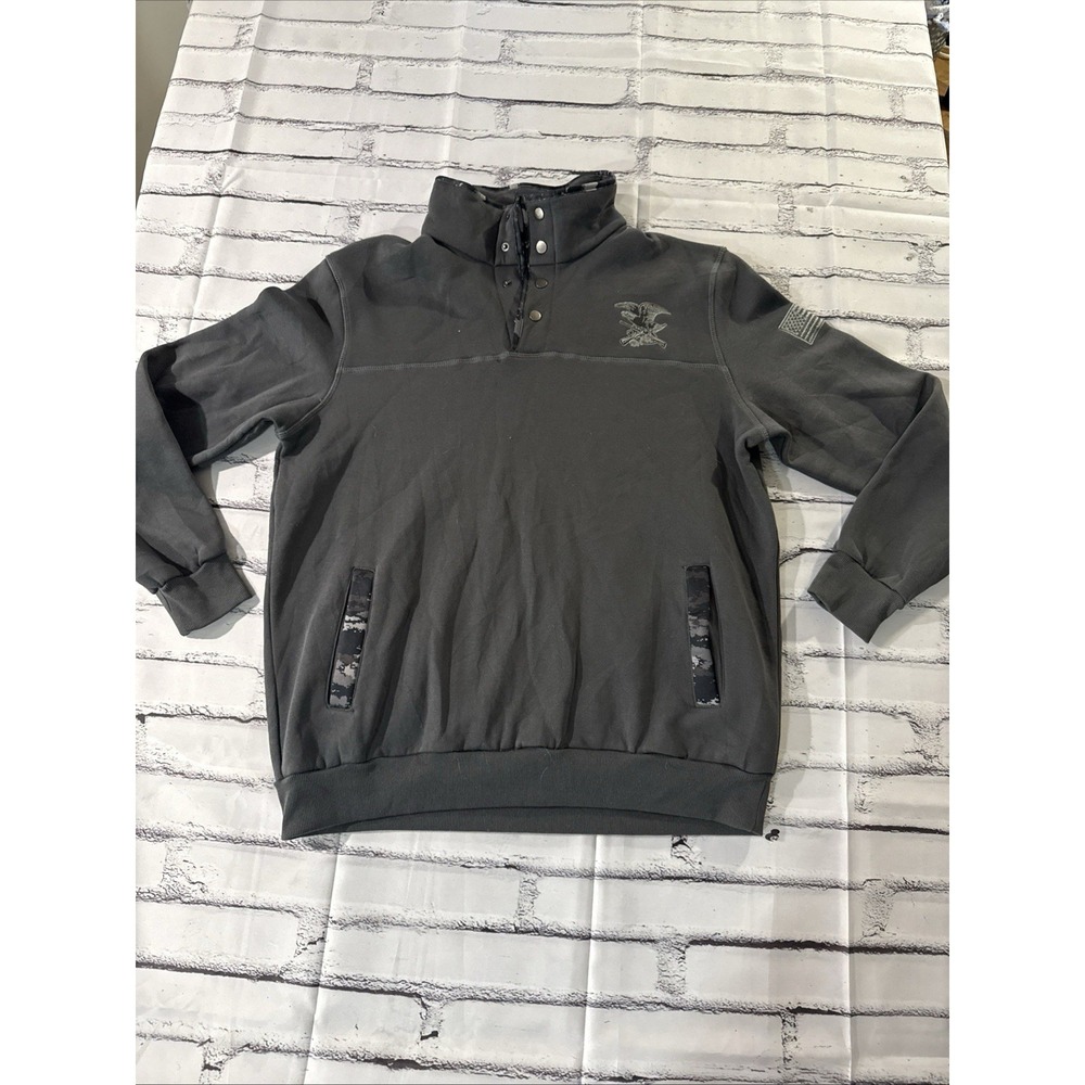 NRA Sweatshirt Men's Xl Pullover 1/4 Snap Button Mock Neck Grey‎ Camo Logo